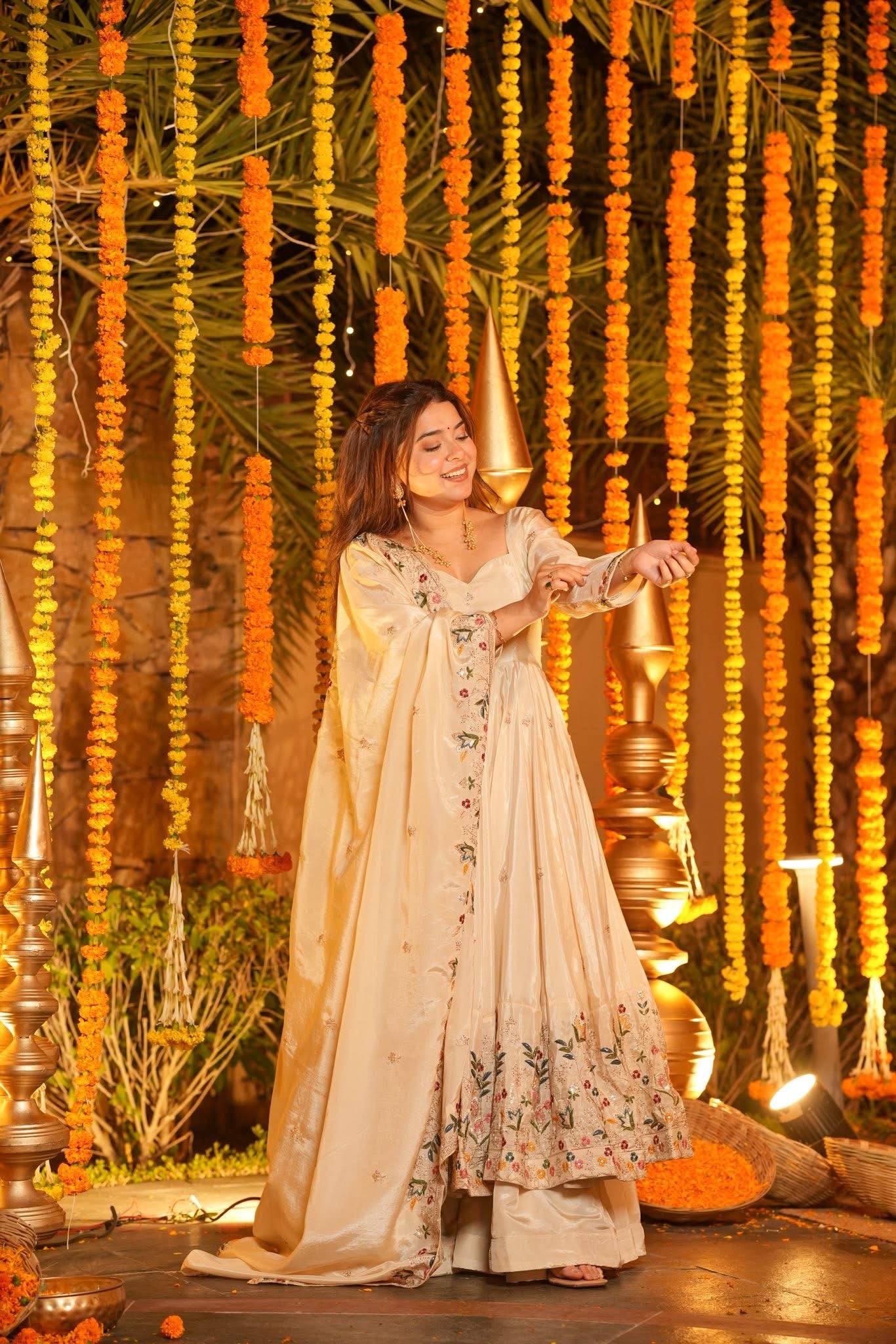 The Radiant Mustard Botanical-Hem Anarkali